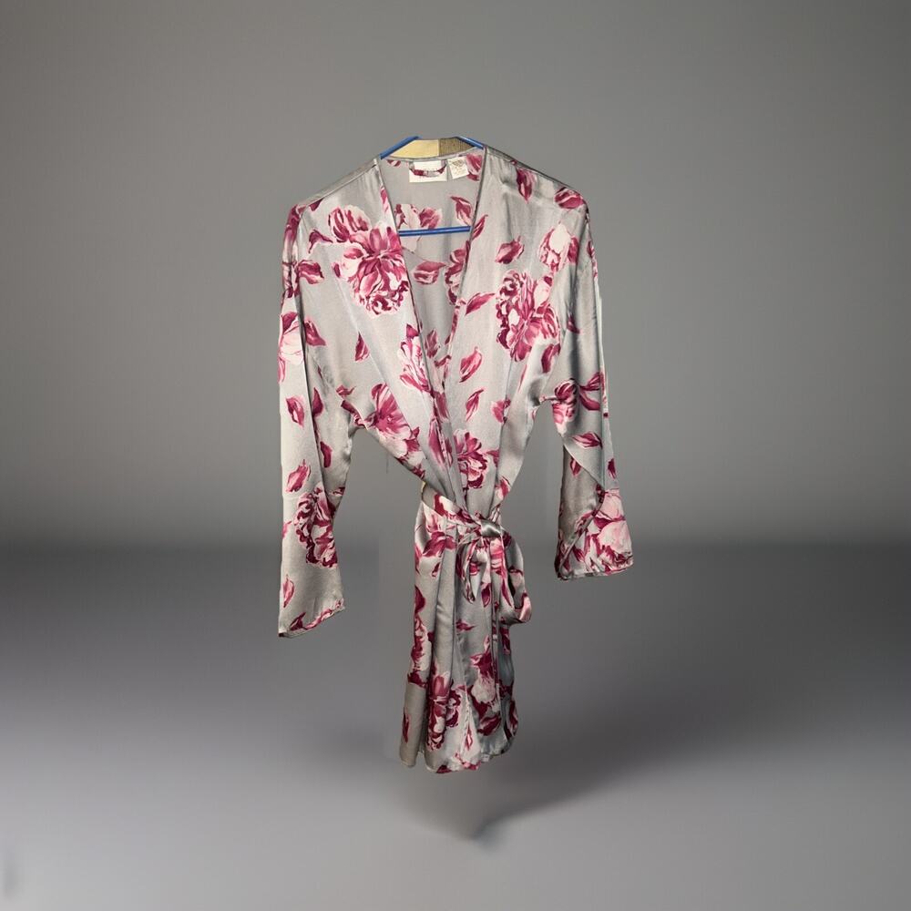 VICTORIA’S SECRET Satin Robe P/S Pink Roses 80s Gorgeous Gold Label D23